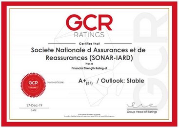 Notation Financière Internationale: SONAR-IARD creditée de la note A+ stable en 2019